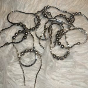 Shower curtain hooks 13 silver toned  used as pictured easy clip and beaded roll